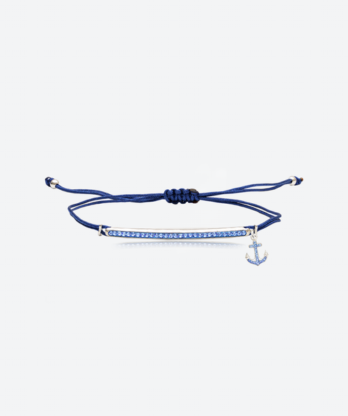 Bon Voyage Anchor Bar Slide Bracelet Sapphire / Silver - La Costa Organic Jewelry