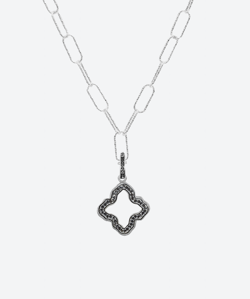 Brilliant Open Flower Crystal Charm Necklace Black Diamond / Silver - La Costa Organic Jewelry