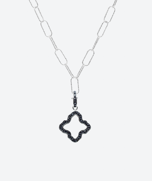 Brilliant Open Flower Crystal Charm Necklace Hematite / Silver - La Costa Organic Jewelry