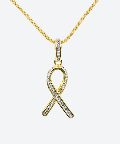 Brilliant Faith Ribbon Charm Necklace Crystal / Gold - La Costa Organic Jewelry