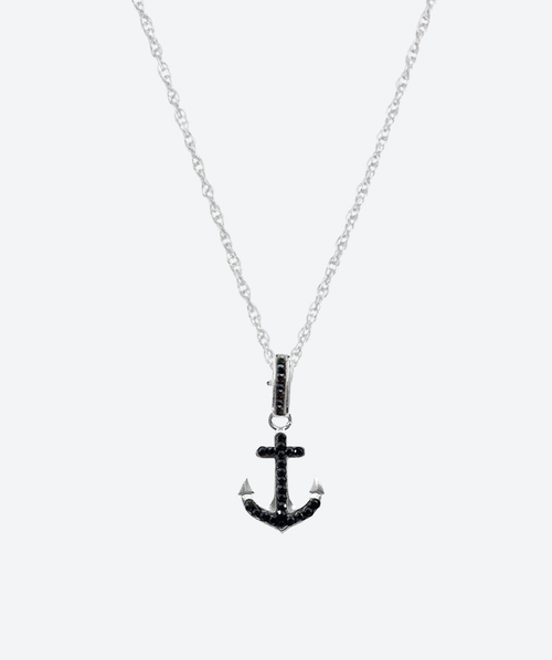 Brilliant Bon Voyage Anchor Charm Necklace Hematite / Silver - La Costa Organic Jewelry