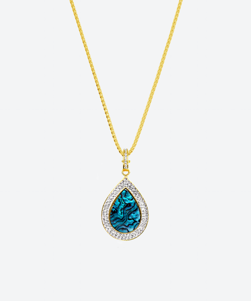 Gem Tear Charm Necklace Abalone / Gold - La Costa Organic Jewelry