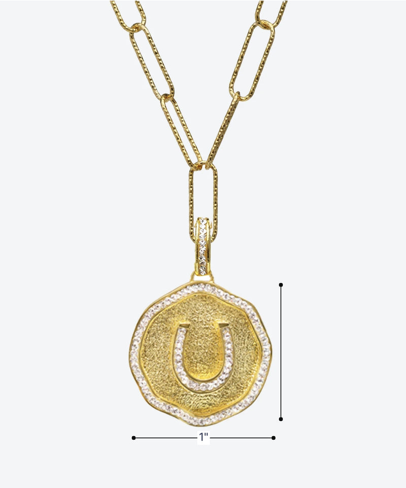 Lucky Derby Horseshoe Medallion Charm Necklace - La Costa Organic Jewelry